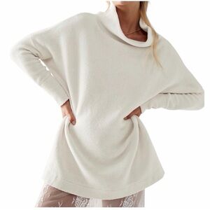 Free People Cream Ribbed Ottoman Slouchy Oversized Tunic Top Pullover Small